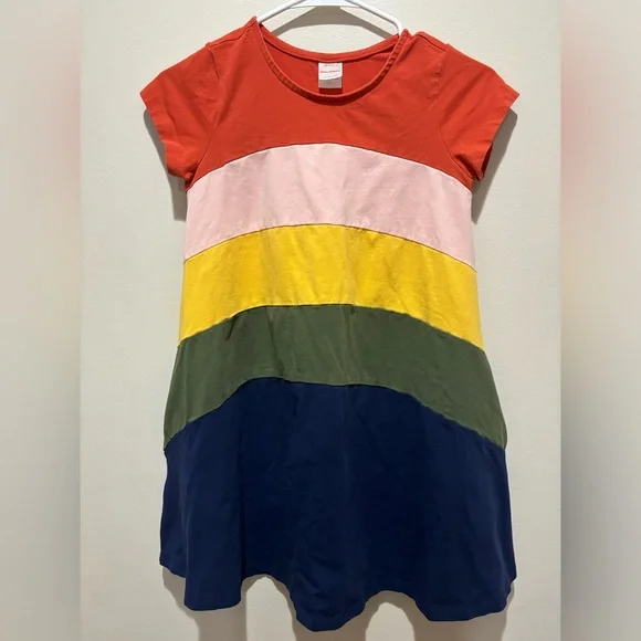 Hanna Andersson Rainbow Stripe Colorblock Pocket Swing Dress Girls Size 10 - Picture 1 of 5